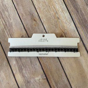 Jeune Colette Women's Set of Two Choker Necklaces Black Lace and Gray Faux Suede